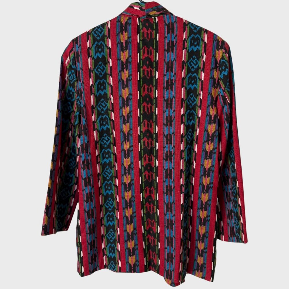 Vintage 90's Boho Banded Tribal Print Blazer Jacket Multicolor Women's Medium - Picture 4 of 11